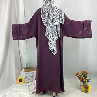 1416#2025 New Arrival Bow Abaya Robe Made in Solid Color Nida Material with Silver Diamond