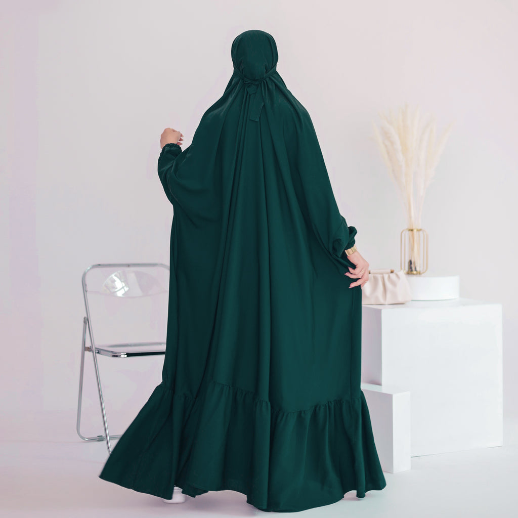 1617#EID New Prayer Abaya Ruffle Style Nida Jilbab_ Modest Dresses with Connected Hijab