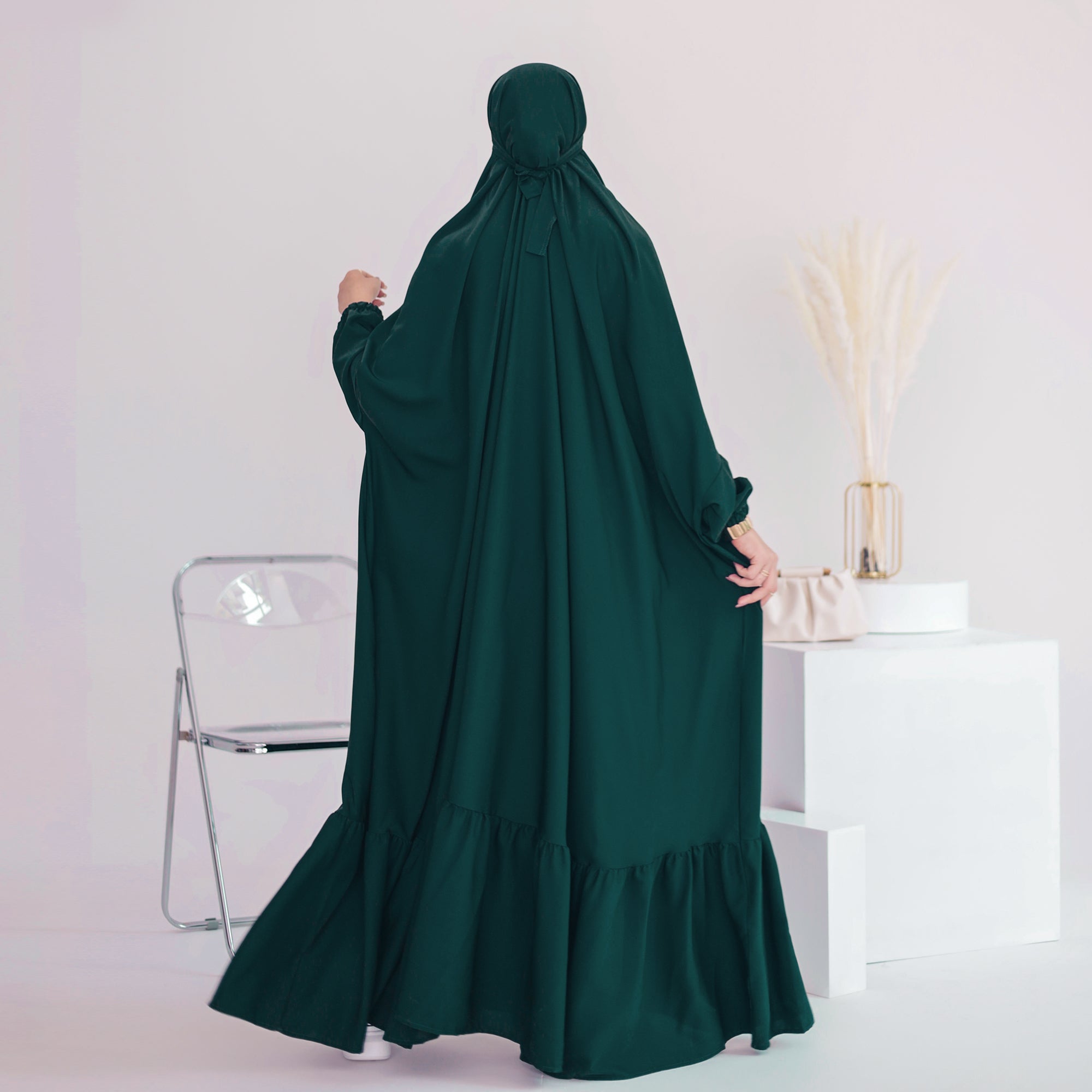 1617#EID New Prayer Abaya Ruffle Style Nida Jilbab_ Modest Dresses with Connected Hijab