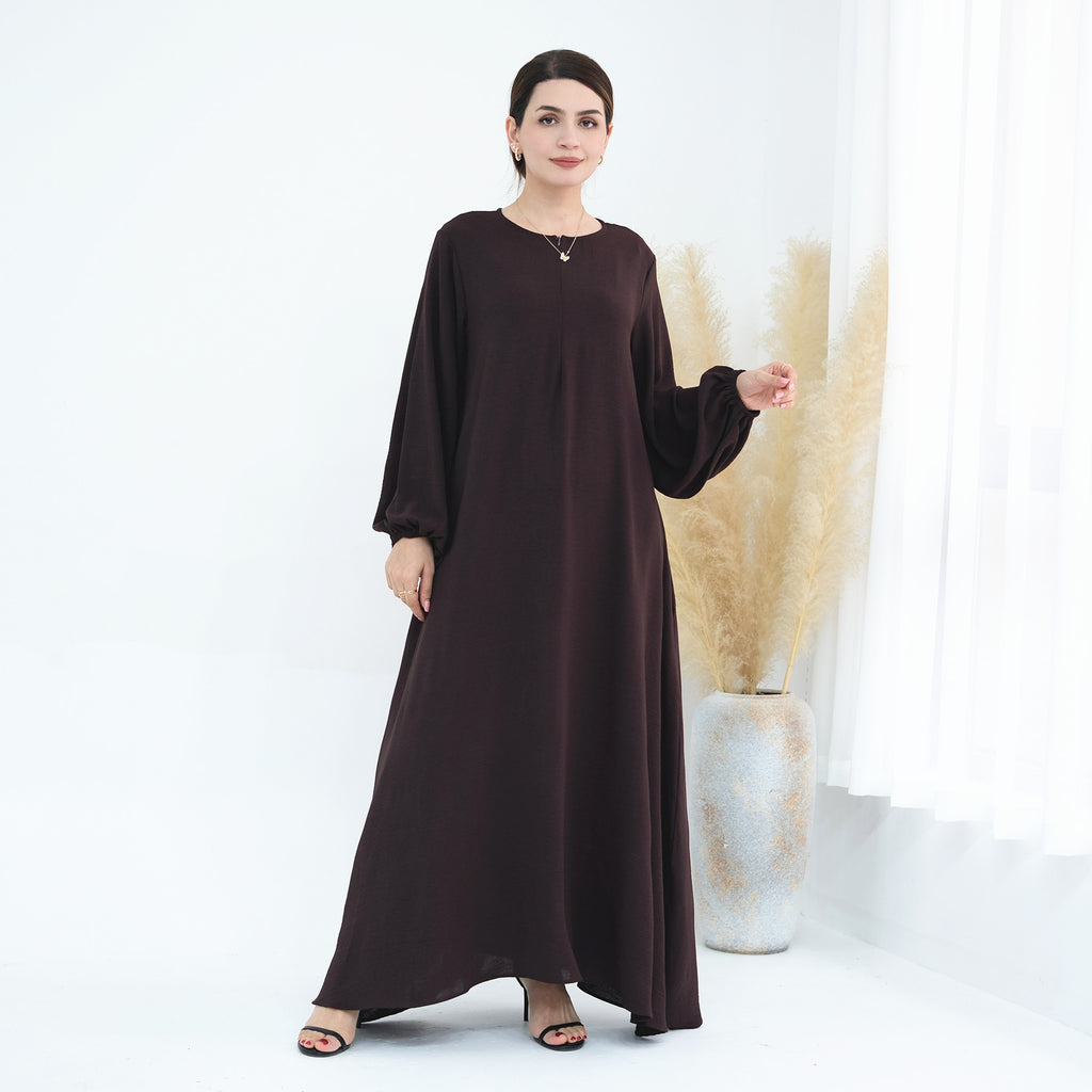 1708#2024 Modest Dresses Solid Color with Front Zipper Women Islamic Clothing