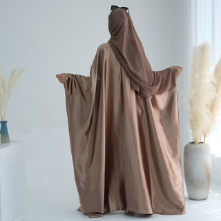 1774#Hot Selling Fashion Elegant Satin Dubai Kaftan Dresses with Tie Belt Butterfly Abaya