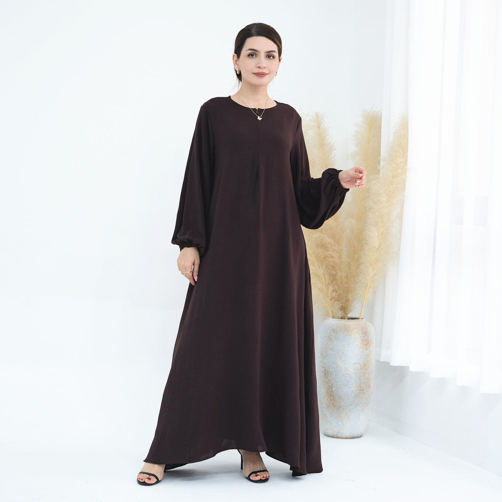 1708#2024 Modest Dresses Solid Color with Front Zipper Women Islamic Clothing
