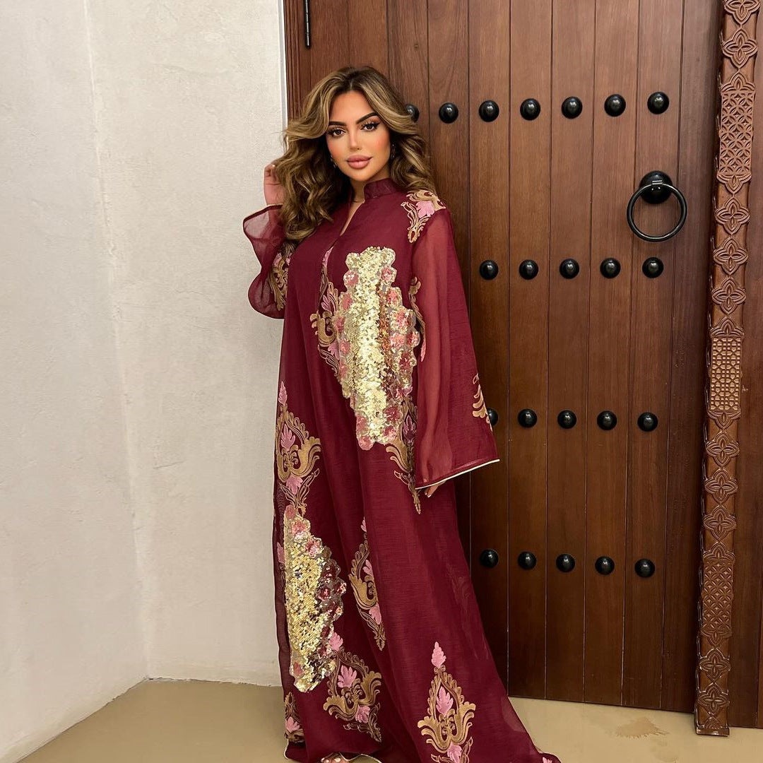 AB162# New burnt flower dress Muslim abaya morocco women's clothing