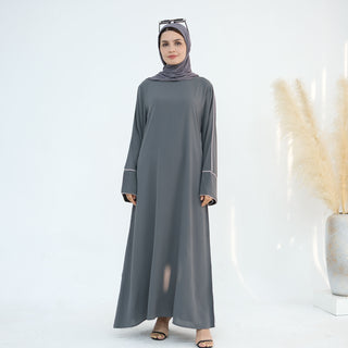 1882#Simple Plain Modest Islamic Clothing Daily Wear Crepe Abaya Women Muslim Dress With Belt