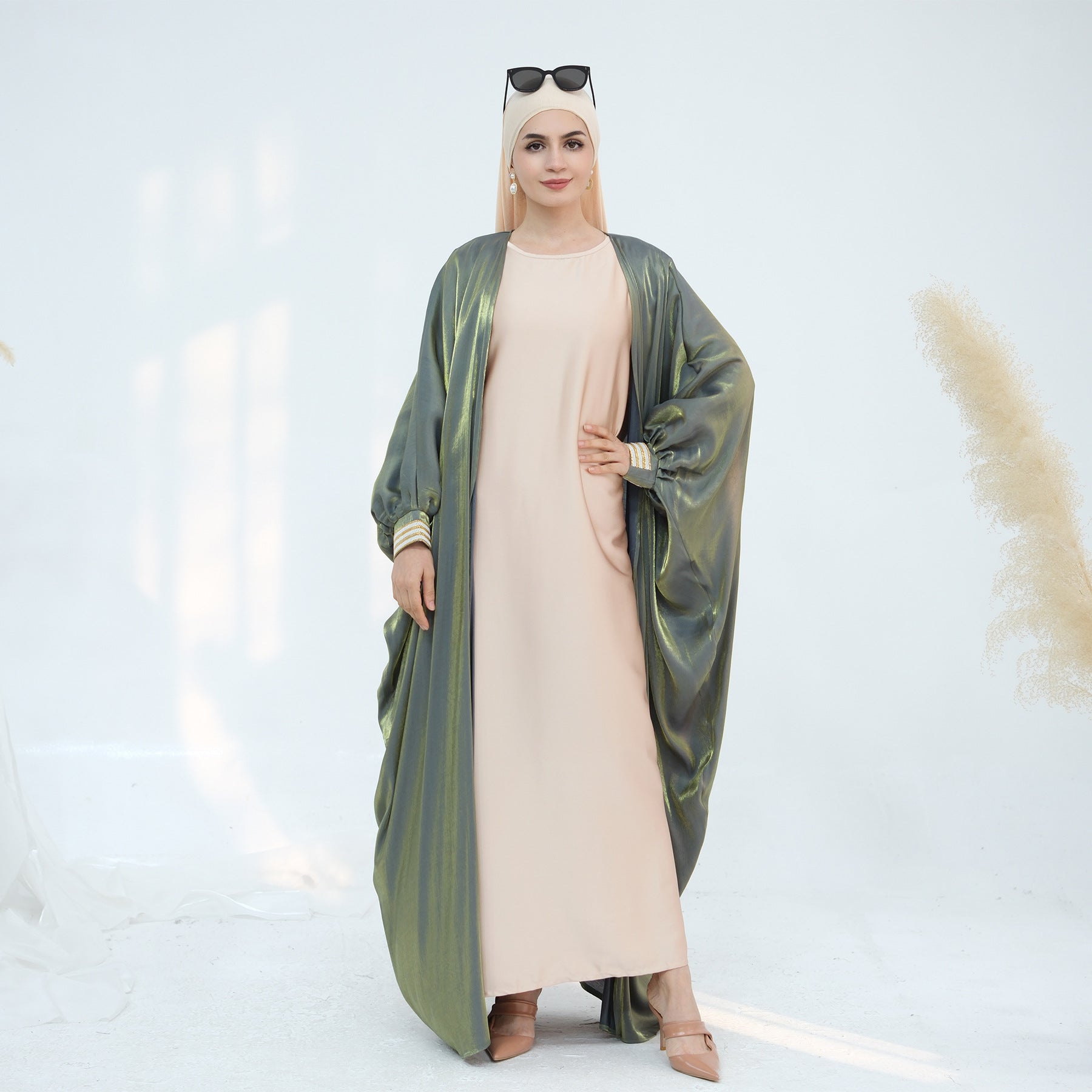 1848#2025 Spring Summer Modest Abaya Islamic Clothing Shinny Kimono Open Abaya
