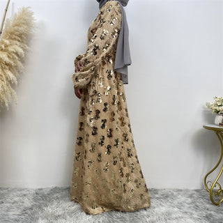 6189# Luxury sequins tassel party dress crew neck muslim women maxi dresses