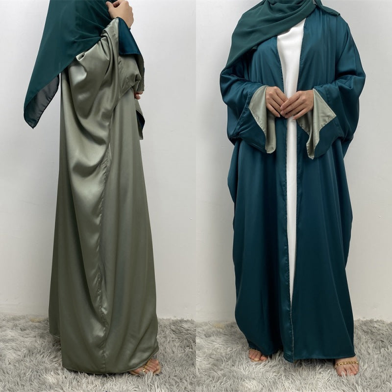 1428#ew Style Smooth Satin Material Particular Split Cuff Design Women Versatile Classy Open Abaya