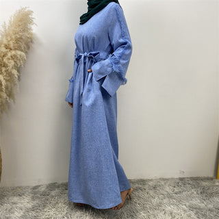 6804#Latest Dress for Women Linen Material Dubai Middle East Fashion Long Sleeve Dress Latest Dress for Women Linen Material Dubai Middle East Fashion Long Sleeve Dress