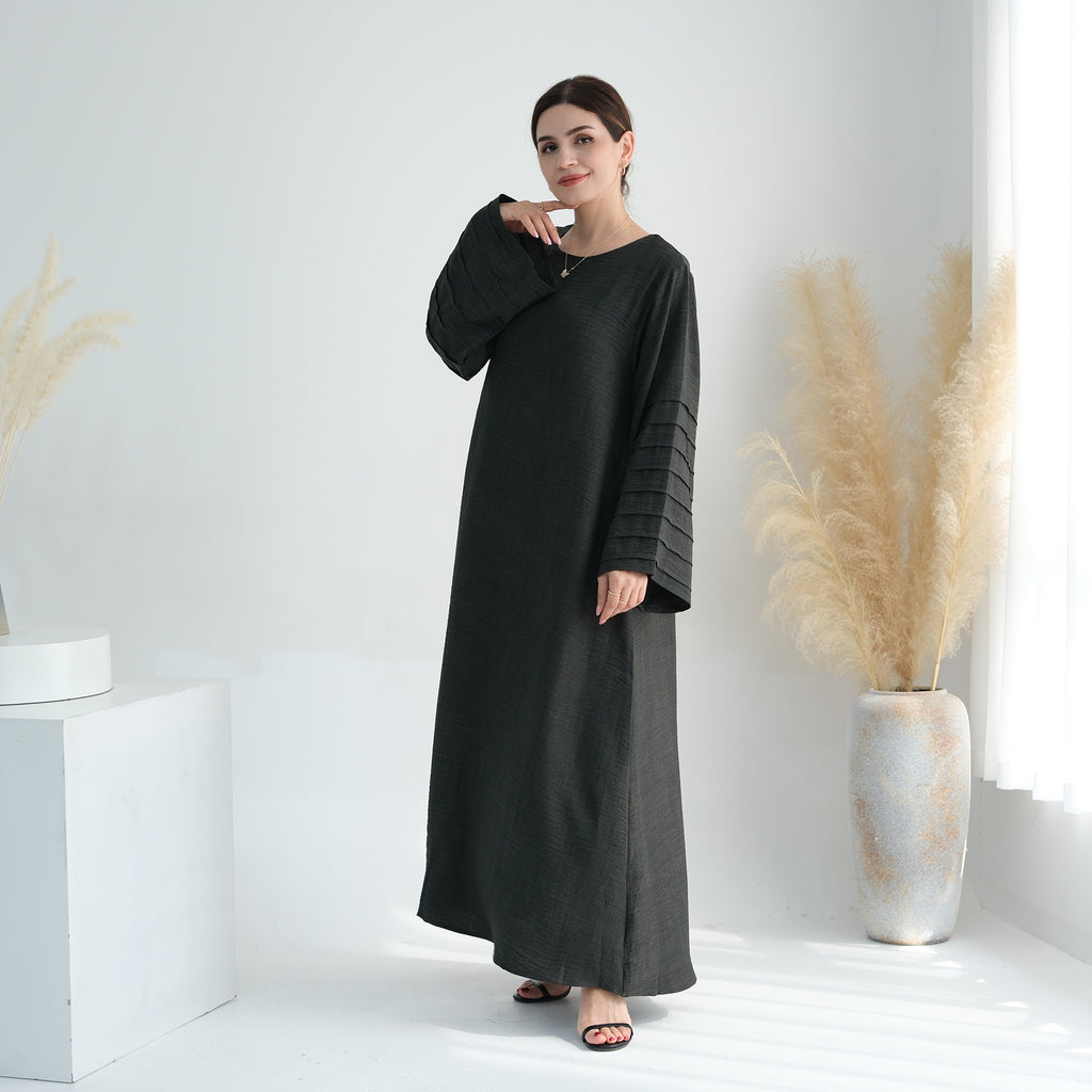 1725#Modest Abaya Simple Linen Closed Abaya Women Muslim Dress Islamic Clothing