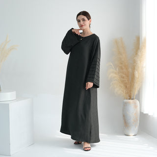 1725#Modest Abaya Simple Linen Closed Abaya Women Muslim Dress Islamic Clothing