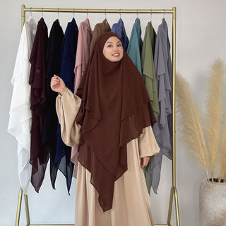 1909#Three Layered Flowy Women Muslim Long Hijab Top Jilbab_ Chiffon Khimar