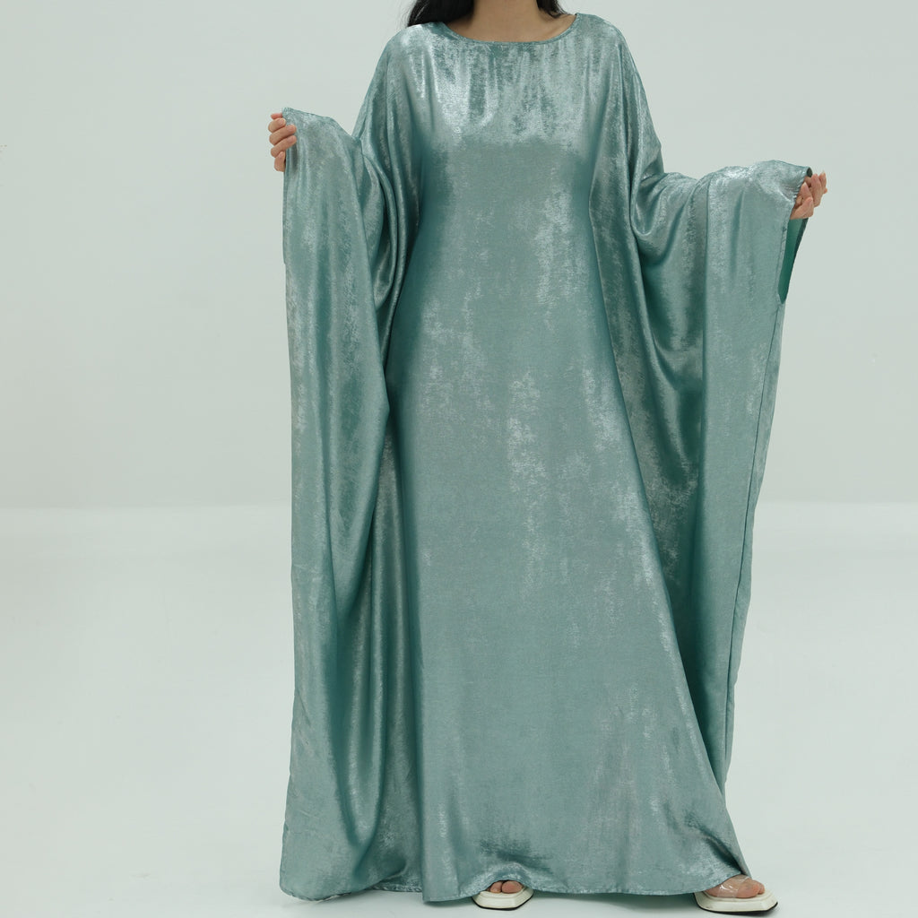 1778#2024 Women's Dresses Elegant Shiny Polyester Kaftan Abaya Batwing Muslim Dress