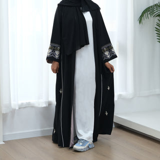 1843#New Embroidery Modest Open Abaya Cardigan Women Muslim Dress Islamic Womens Clothing