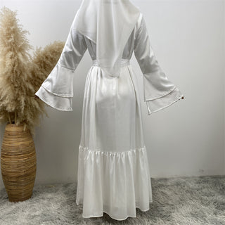 6789# New Front Zipper Two Layers With Sparkle Diamond Sleeves With Pockets Muslim Women Dress