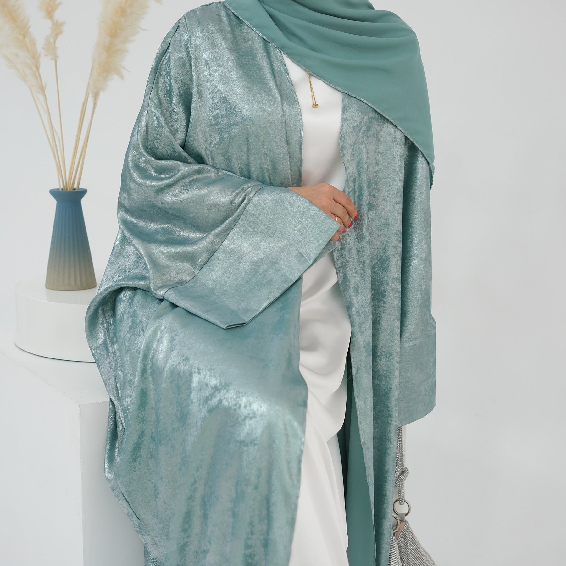1795#New Fashion Cardigan Abaya Shinny Polyester Modest Front Open Abaya