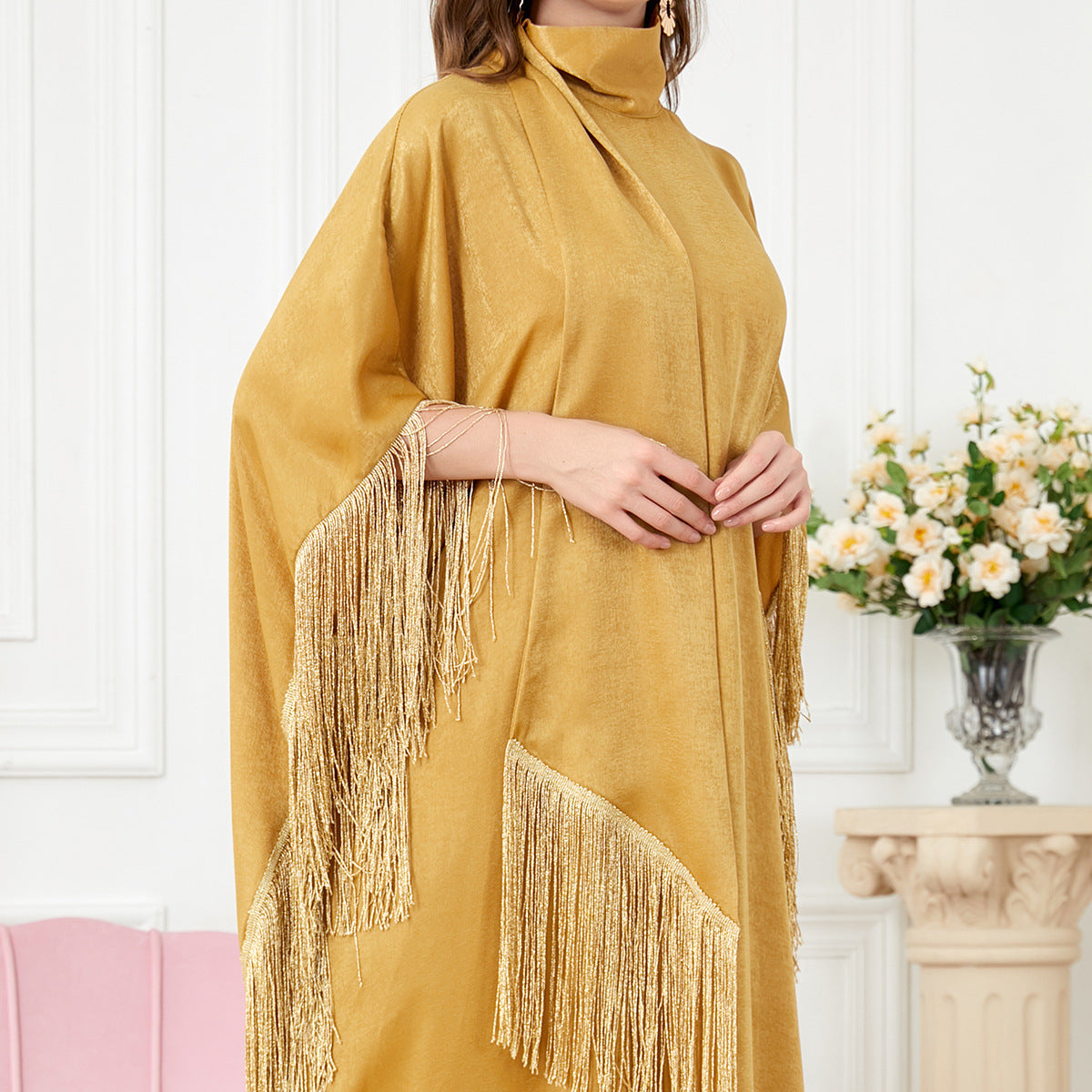 3297#Latest feathers batwing sleeve wholesale muslim women dresses