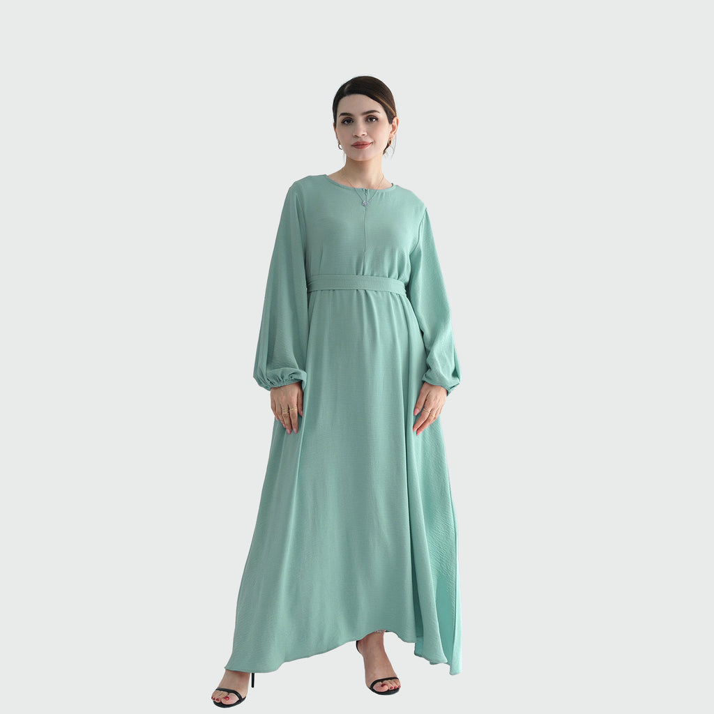 1708#2024 Modest Dresses Solid Color with Front Zipper Women Islamic Clothing