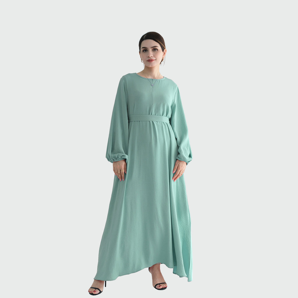 1708#2024 Modest Dresses Solid Color with Front Zipper Women Islamic Clothing