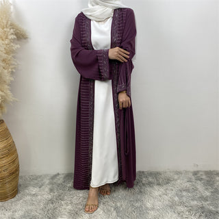 1421#High Quality Rhinestone Cardigan Middle East Dubai Female Diamond Abaya