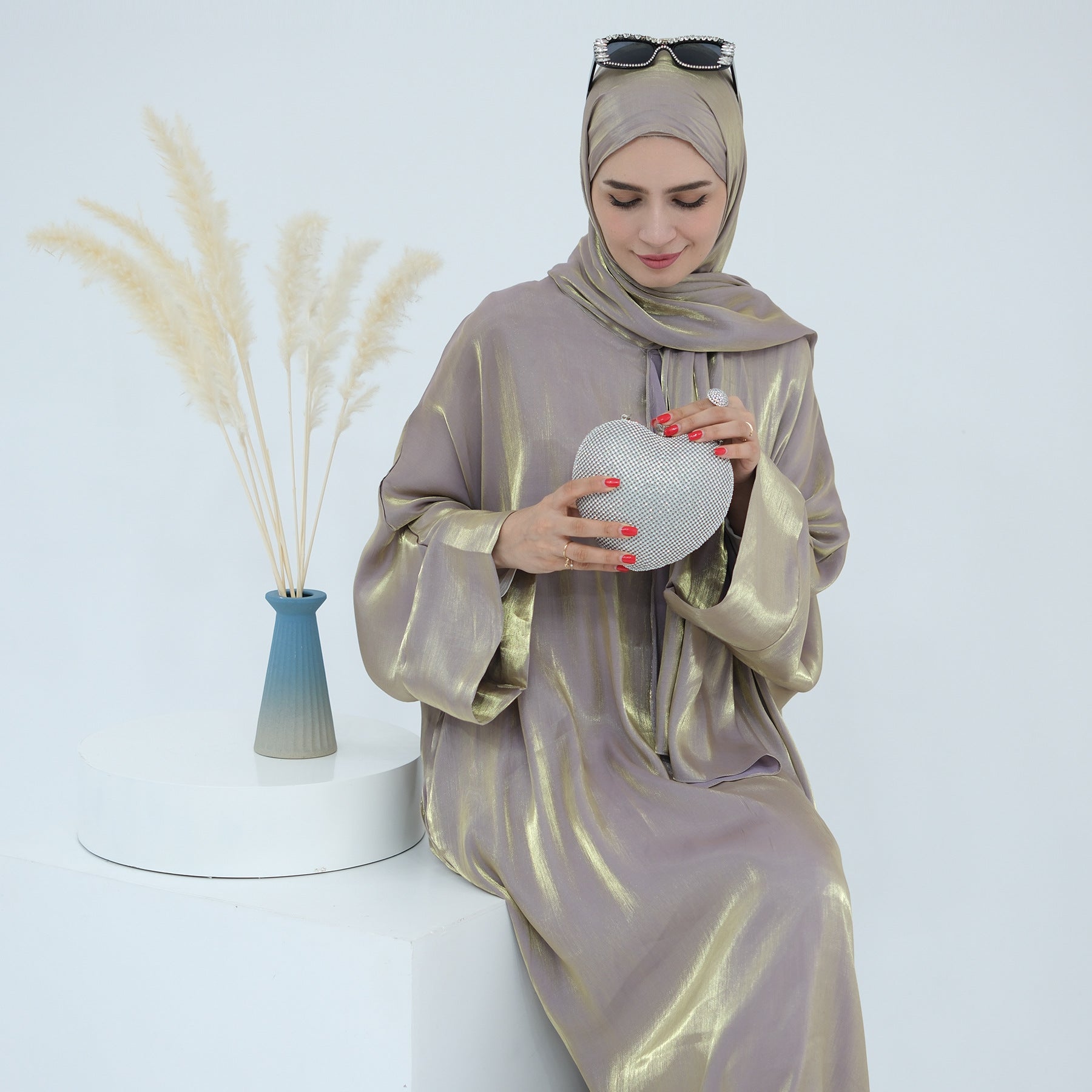 1789# 2024 New Shinny Polyester One Piece Hoodie Abaya Dubai Modest Dress with Attached Hijab