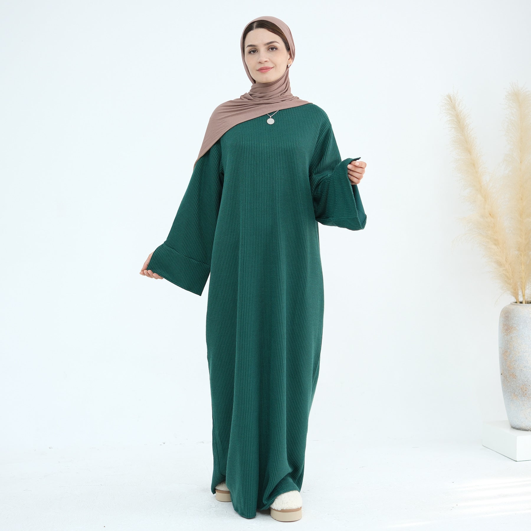 1912#Knit Fabric Latest Winter Women Muslim Dress Islamic Clothing Women Modest Dresses Abaya