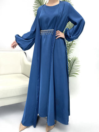 1004#3pcs Abaya Women Muslim Dress Set Ruffle Sleeves Ramadan Kaftan With Mathing Scarf