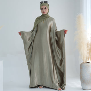 1774#Hot Selling Fashion Elegant Satin Dubai Kaftan Dresses with Tie Belt Butterfly Abaya