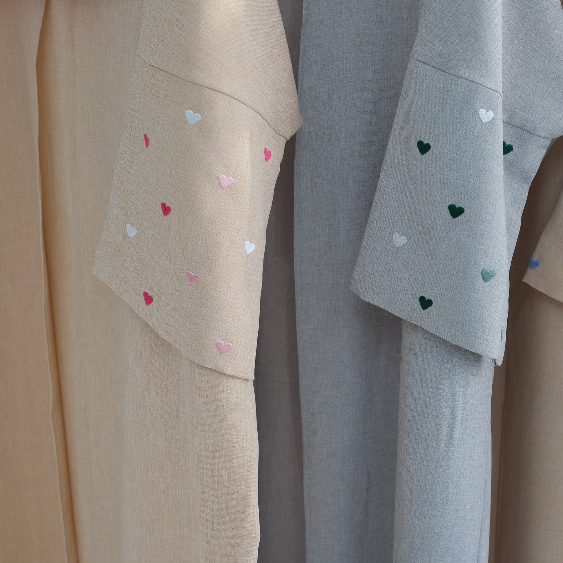1712# Linen Abaya Islamic Clothing Women Kimono Cardigan EID Ramadan Embroidery Hearts Abaya