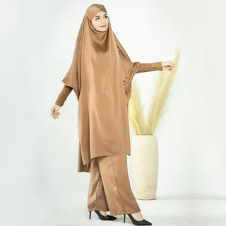 1572#Ladies Ramadan Islamic Clothing Top and Pants Abaya Set