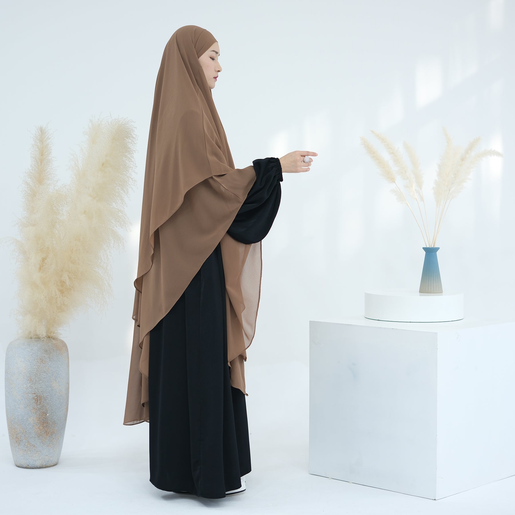 1916#2024 New Overhead Prayer Scarf Muslim Women Hijab 2 Layers Long Chiffon Khimar