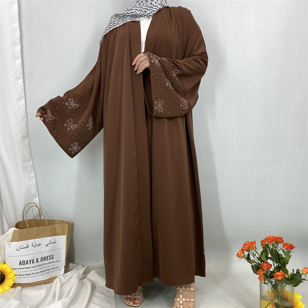 1416#2025 New Arrival Bow Abaya Robe Made in Solid Color Nida Material with Silver Diamond