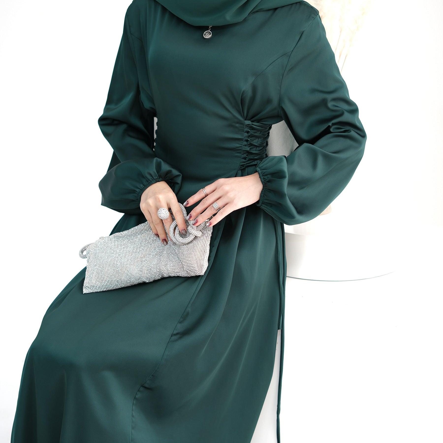 1702#2024 New Modest Dresses Satin Casual Dresses Abaya Women Muslim Dress Ramadan 的副本