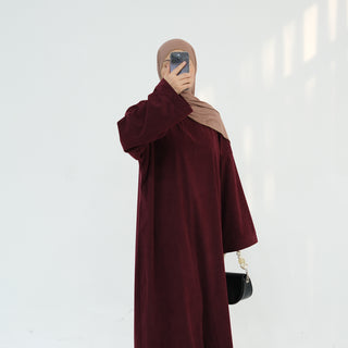 1926#Thin Corduroy Closed Abaya Islamic Clothing Modest Dresses Abaya Women Muslim Dress with Pockets