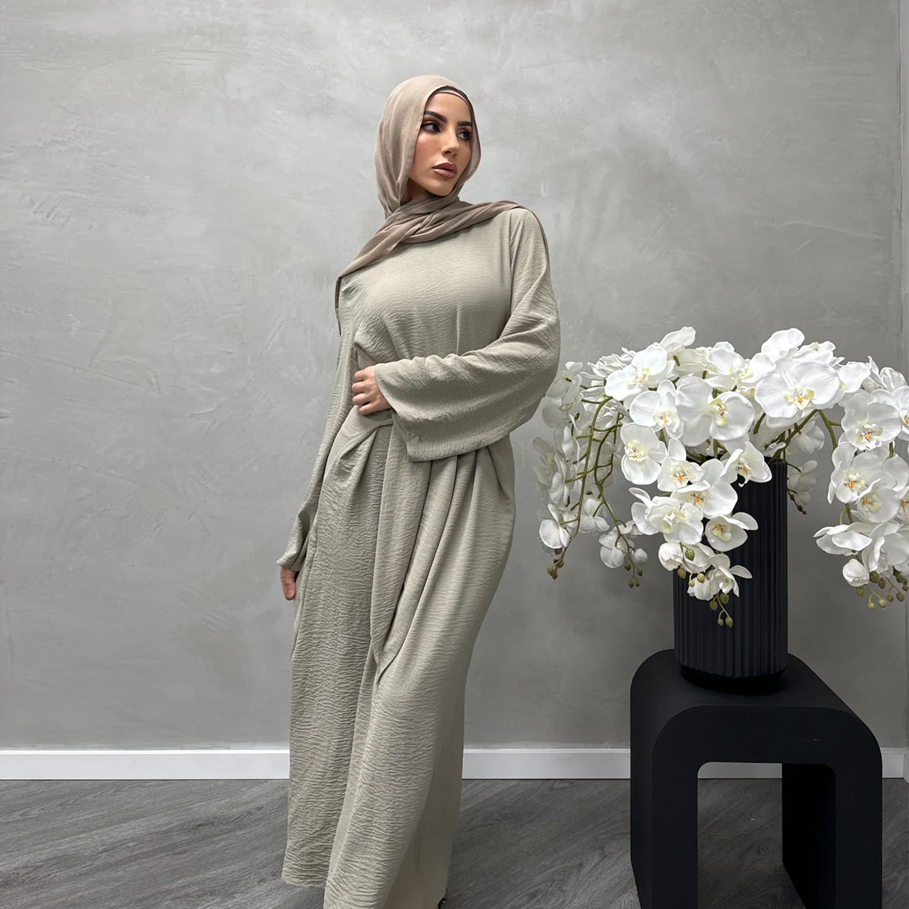 1822#New Arrival Modest Apparel Tie Front Waist Dresses Jazz Maxi Dress Fashion Abaya Women Muslim Dress