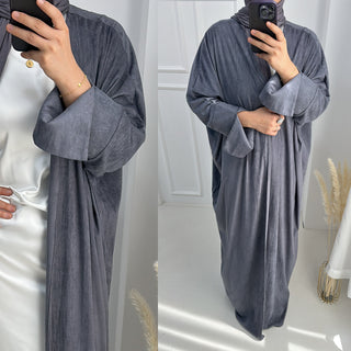 1670#New Autumn Soft Velvet Muslim Winter Kaftan Abaya Dubai Women Open Abaya Modest Dress 的副本