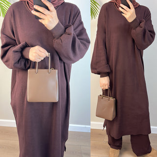 1683#New Style Knit Fabric Top and Pants 2 Piece Muslim Clothing Winter Abaya Set