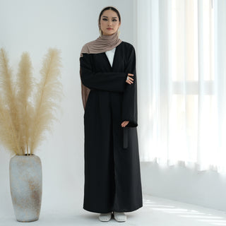 1865# Ethnic Clothing Polyester Linen Open Abaya with Tassel Modest Kimono Wholesale Abaya