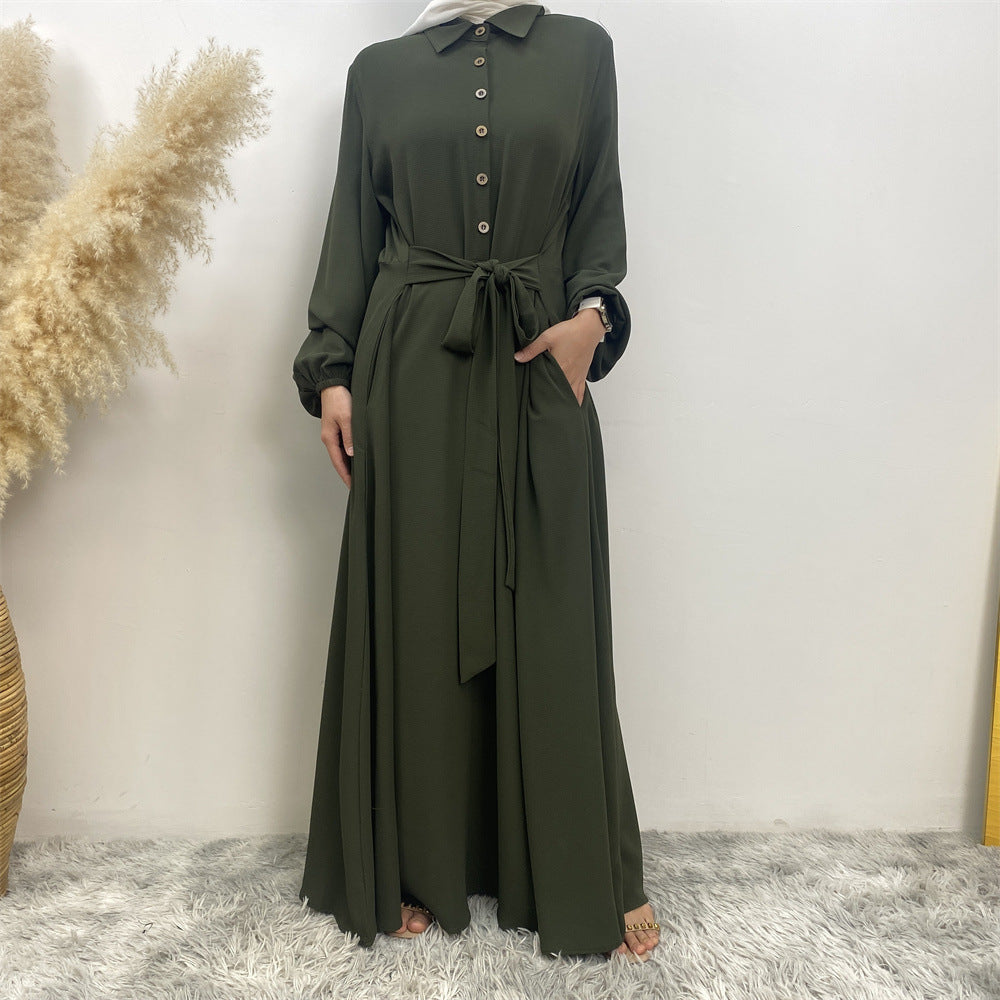 6771# Newest chiffon maxi dress muslim women abaya dresses with pockets 5 colors