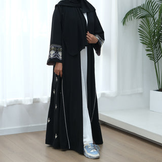 1843#New Embroidery Modest Open Abaya Cardigan Women Muslim Dress Islamic Womens Clothing