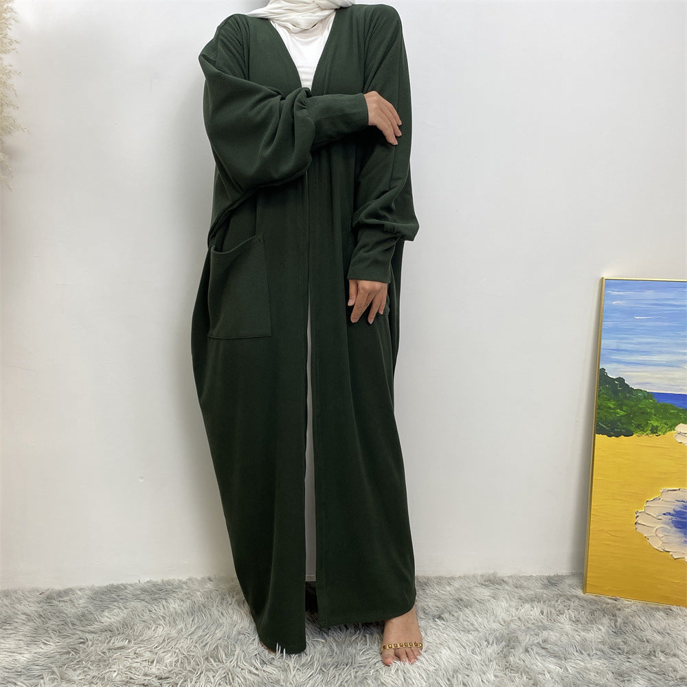 1997#New Fashion Cotton Autumn Winter Coat Cotton Side Pockets Open Abaya