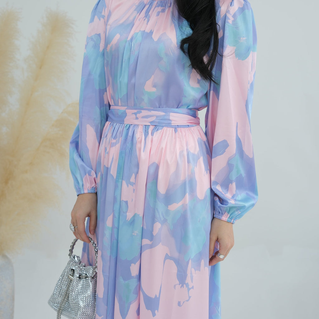 1723#New Style Printed Dress Muslim Ladies Abaya Summer Polyester Floral Dress