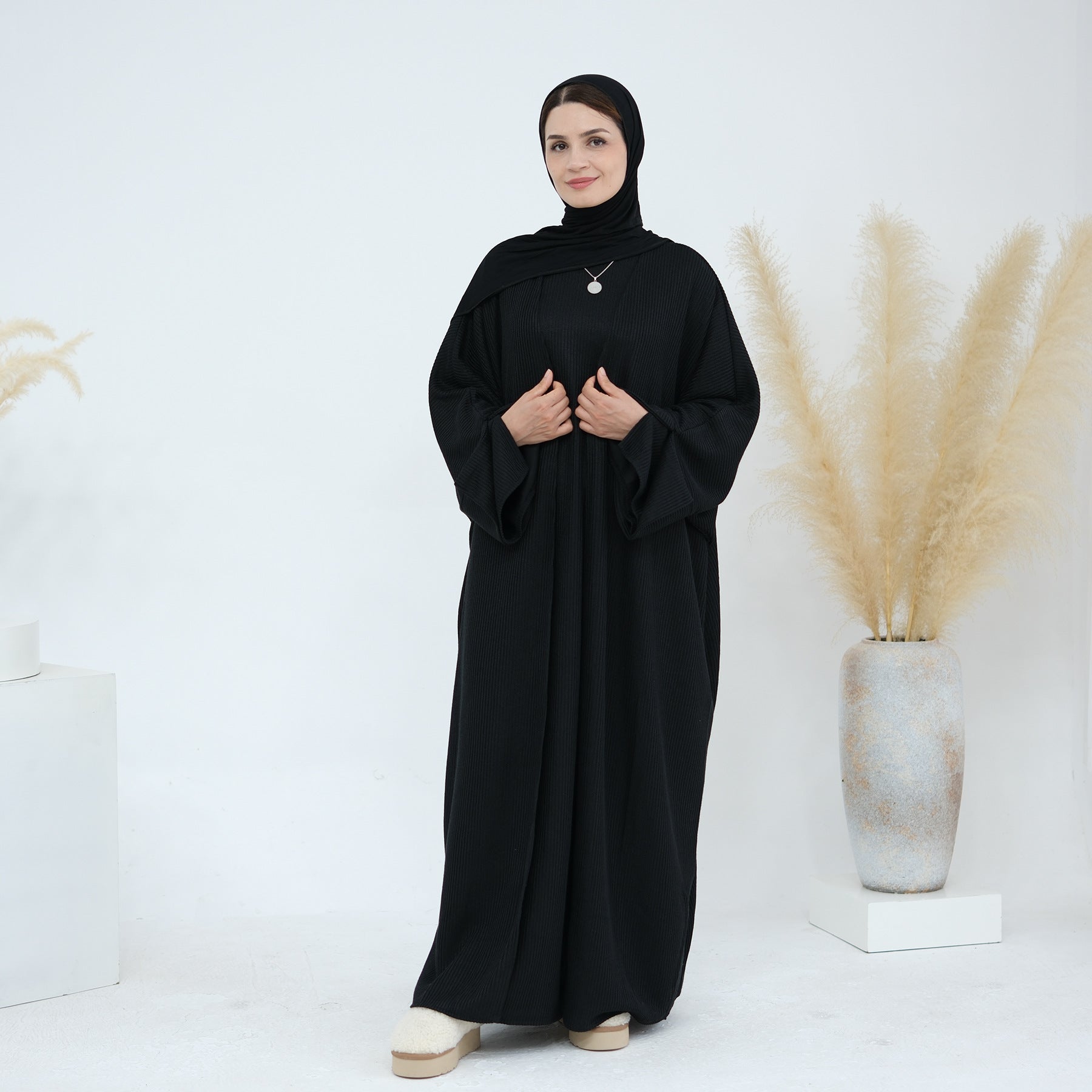 1911#Thick Knitted Winter Fall Cardigan Open Abaya Dress islamic Clothing Plus Size Abaya
