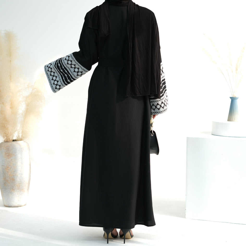 1701#2024 Ramadan Modest Black Abaya Linen Kimono Linen Abaya