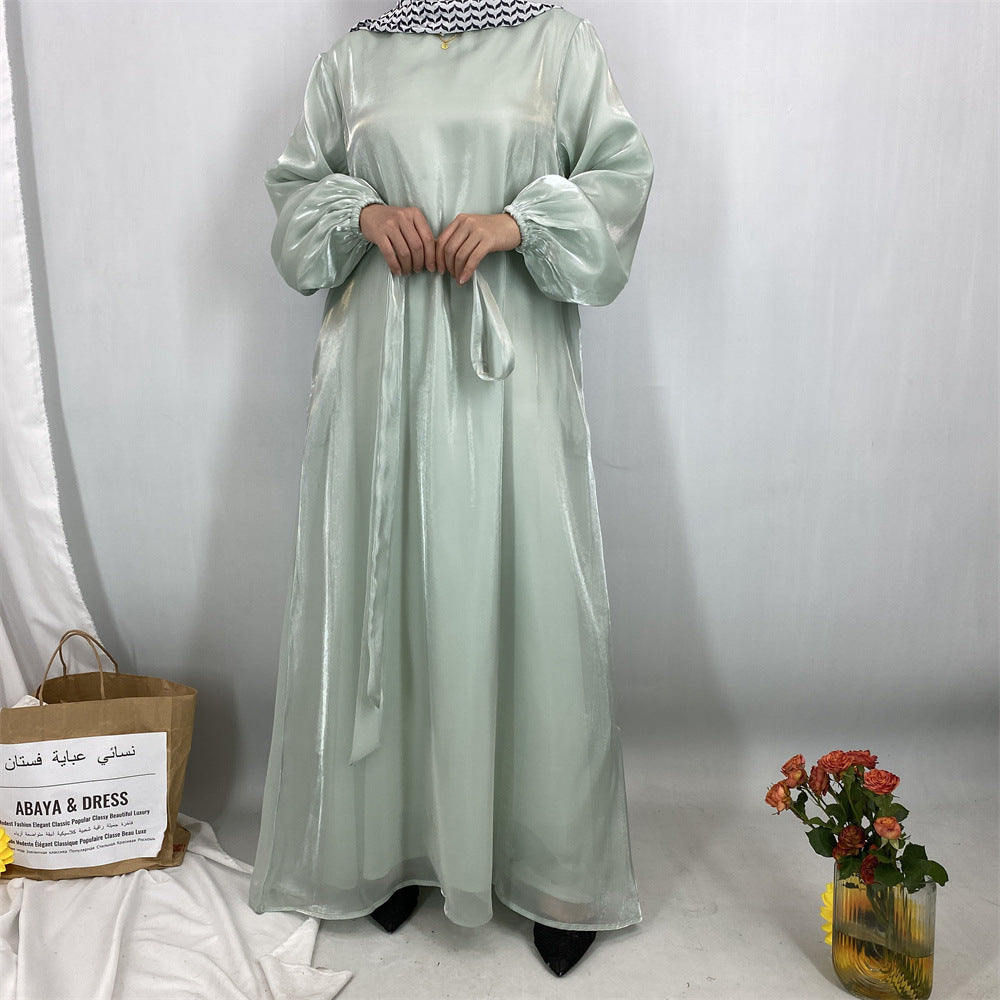 6855#  Flowy Lightweight Shiny Satin Muslim Loose Open Abaya Robe for Women