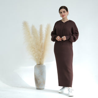 1668# Knit Modest Dresses Muslim Women's Dresses Hoodie Winter Abaya