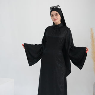 1777#New Modest Muslim Dress Long Sleeve Shinny Polyester Fashion Dubai Abaya Women Dress Elegant Islamic Clothing