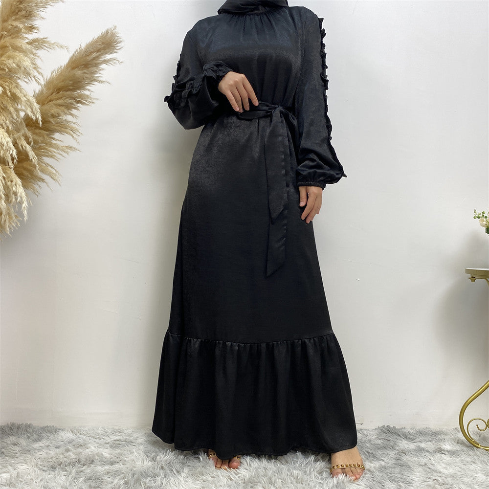 6582# Elegant satin dress long sleeve elasticated summer women dresses 9 colors