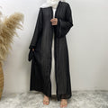 1425#New Material Transparent Silk Polyester Luxury Diamond Border With Pockets Women Open Abaya