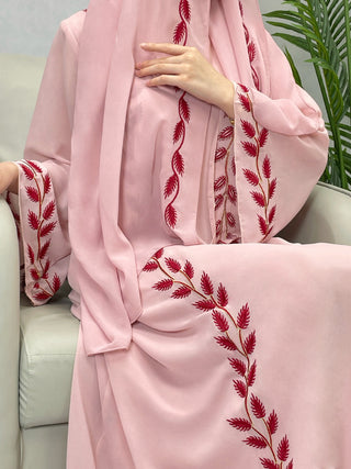 1007#2024 New Fashion Embrodery Chiffon Long Maxi Dress Abaya with Scarf