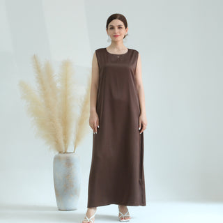 1635#Modest Sleeveless Inner Dress Satin Fabric Islamic Clothing Muslim Dress